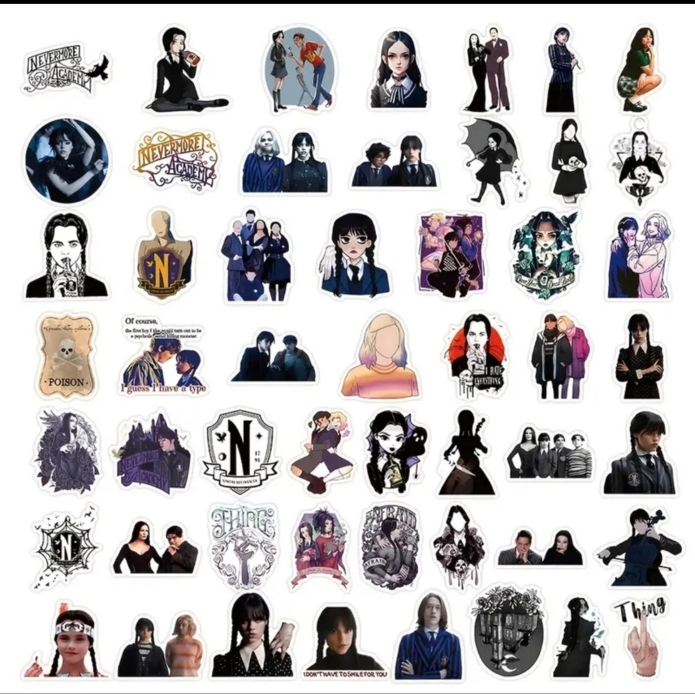 NEW 50pc Wednesday Horror Drama Series Water Proof Stickers - Picture 2 of 5